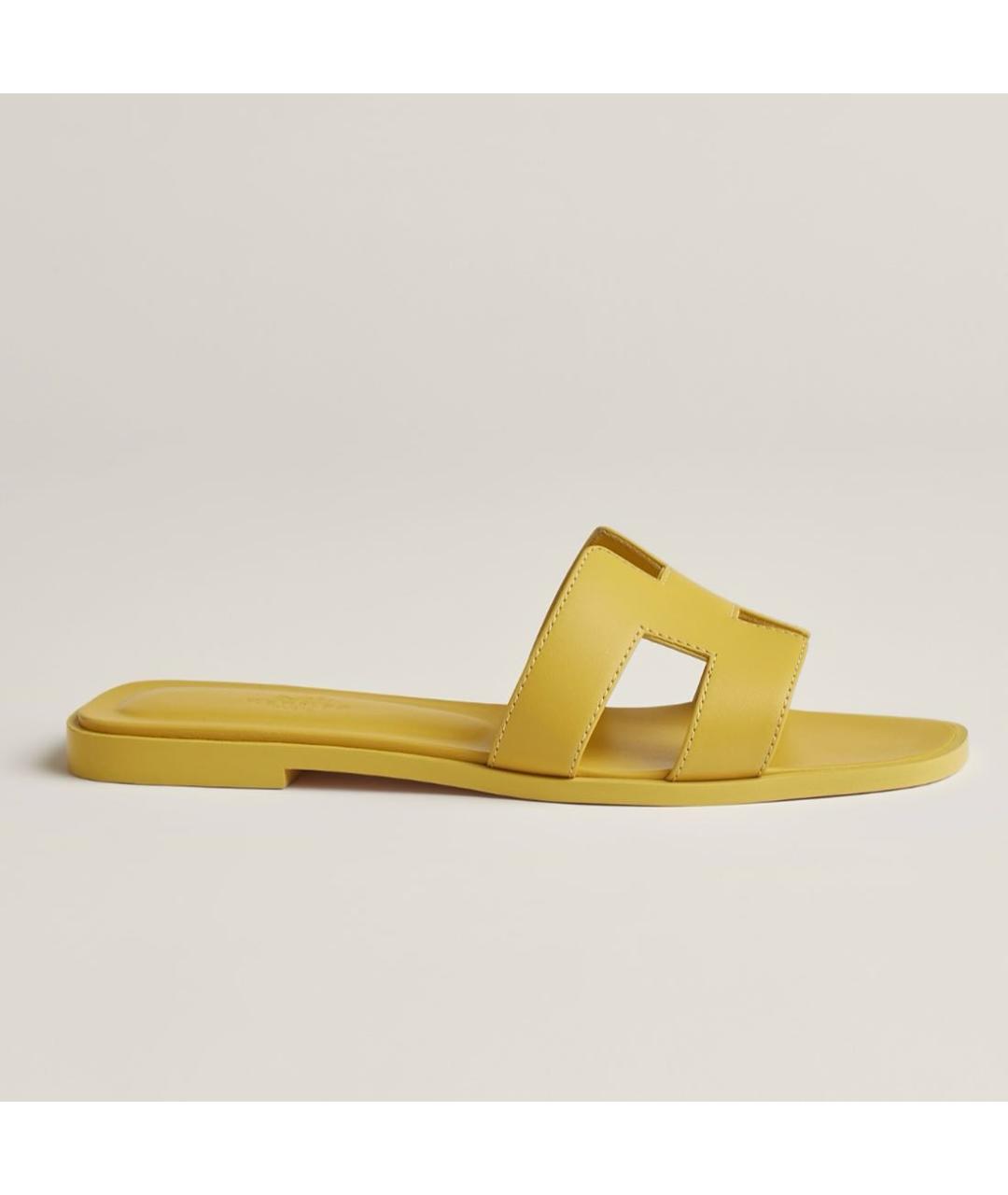 HERMES Желтые кожаные шлепанцы, фото 6