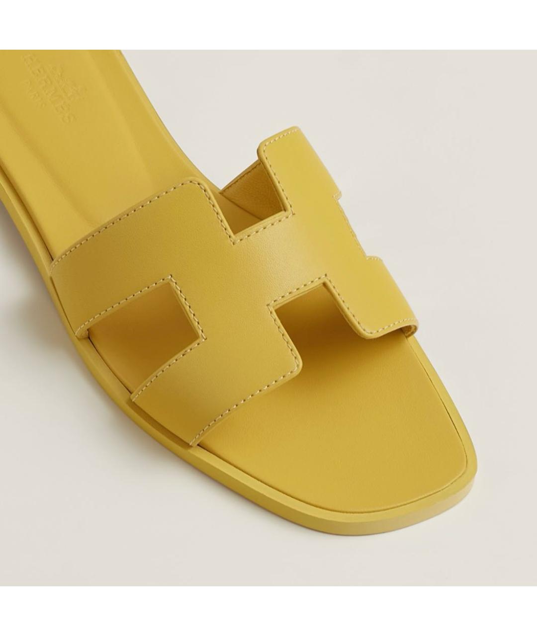 HERMES Желтые кожаные шлепанцы, фото 2