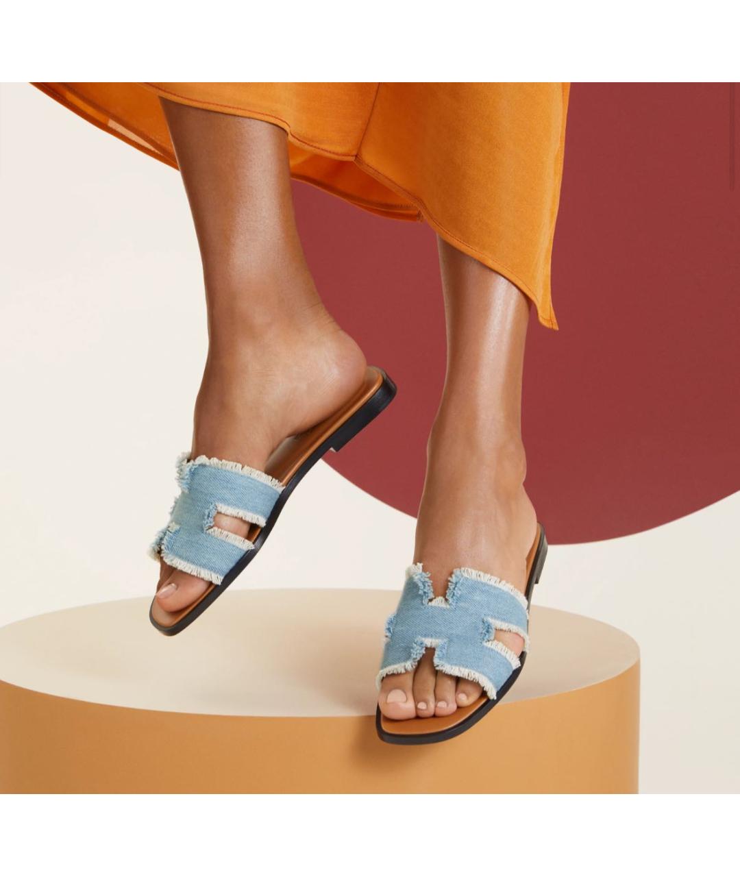 HERMES Голубые шлепанцы, фото 4