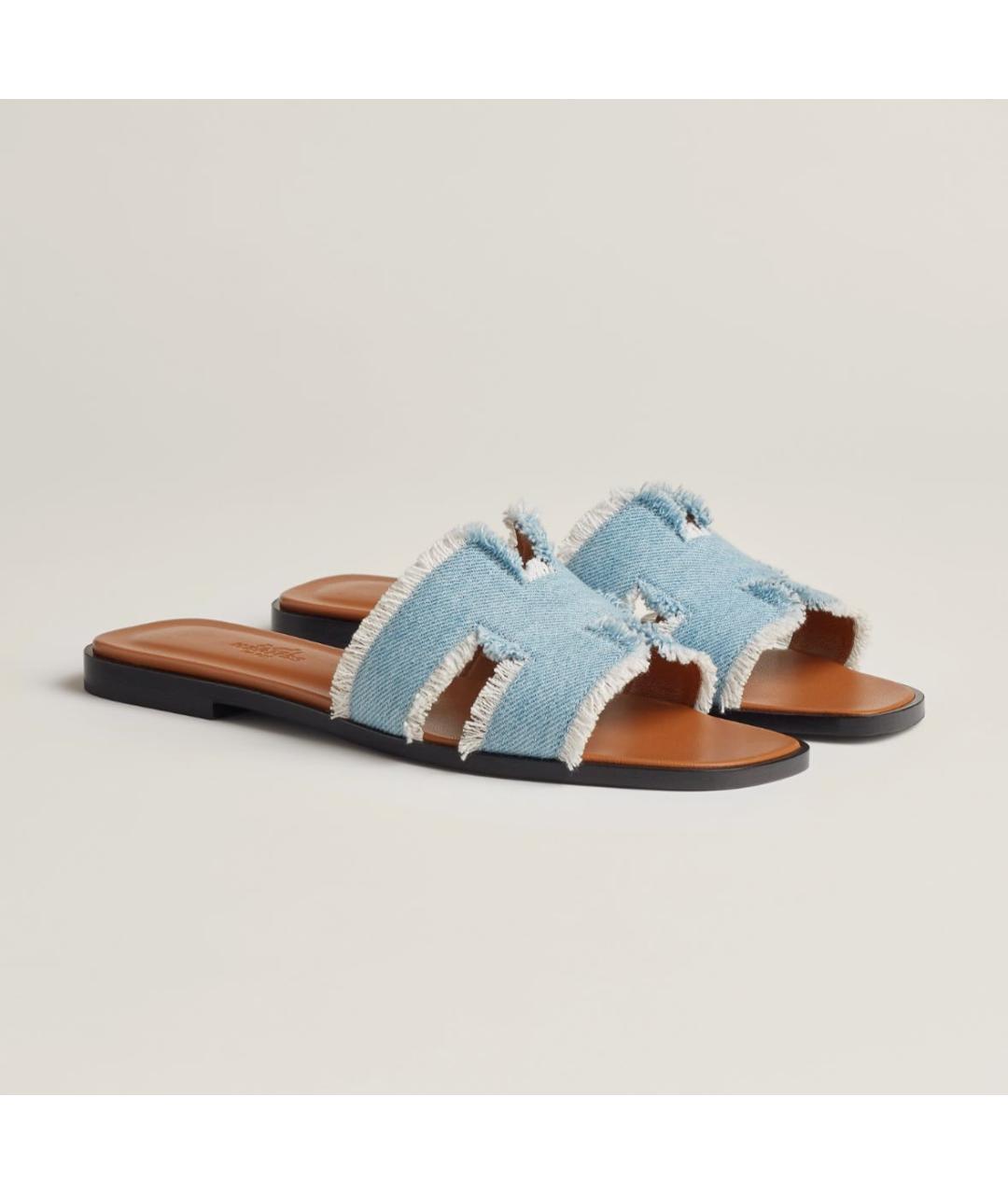 HERMES Голубые шлепанцы, фото 3