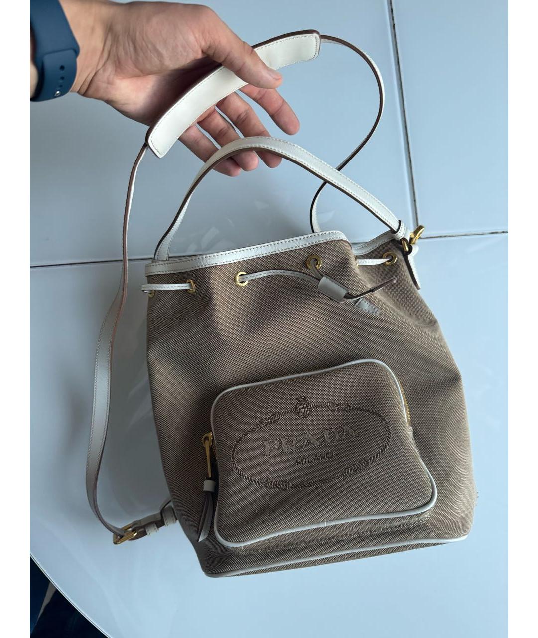 PRADA Бежевая тканевая сумка тоут, фото 2