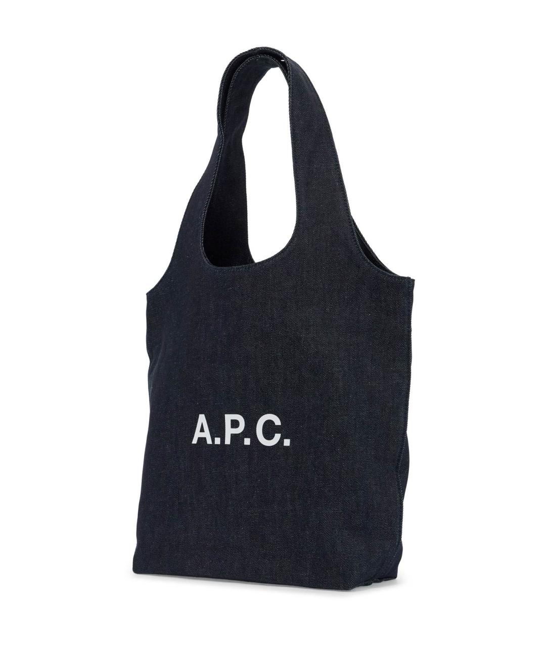 A.P.C. Темно-синяя хлопковая сумка тоут, фото 4
