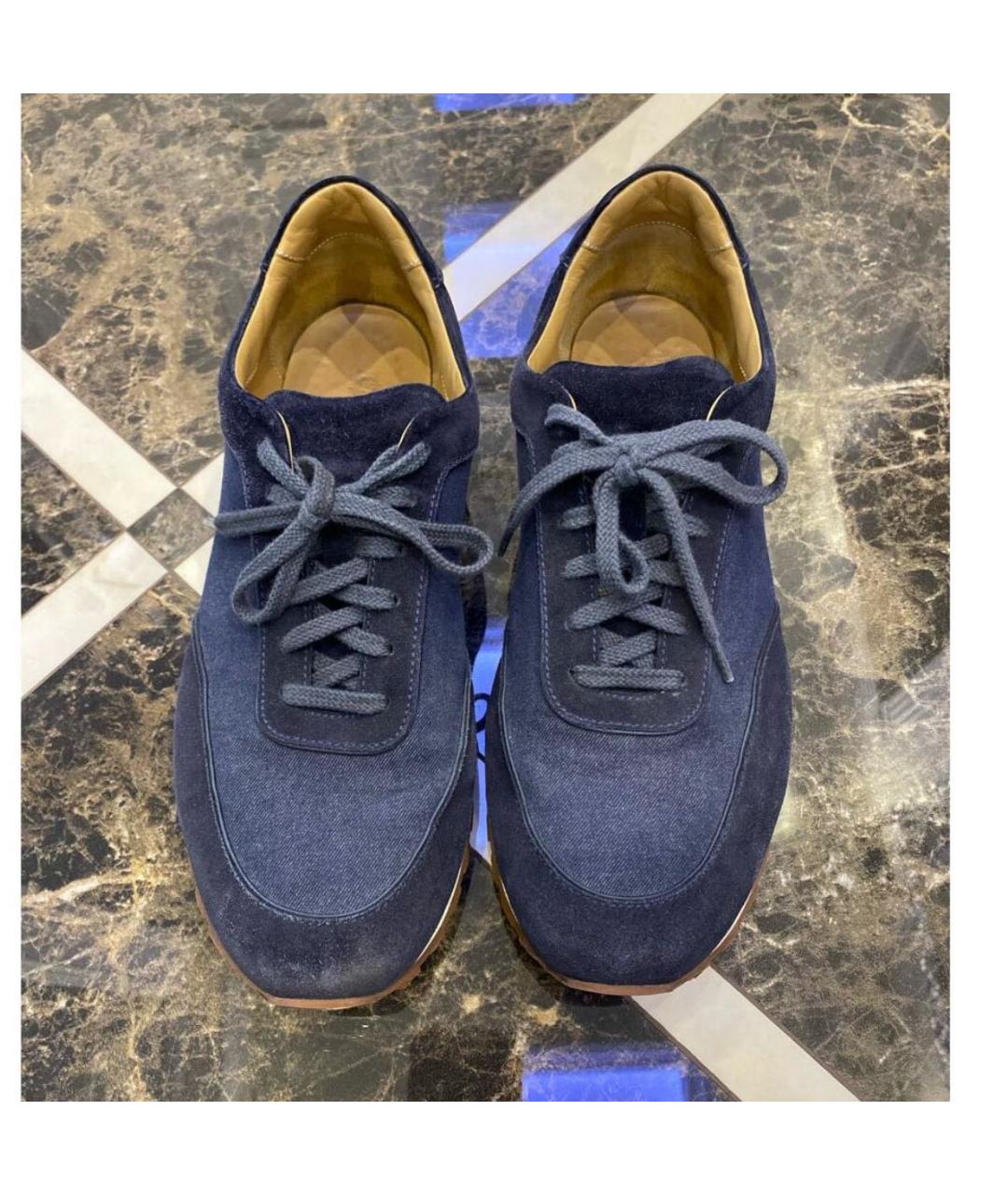 LORO PIANA Темно-синие текстильные низкие кроссовки / кеды, фото 2