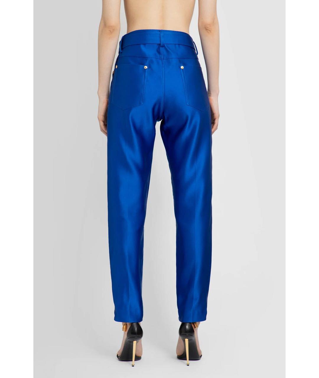 TOM FORD Синие шелковые прямые брюки, фото 3