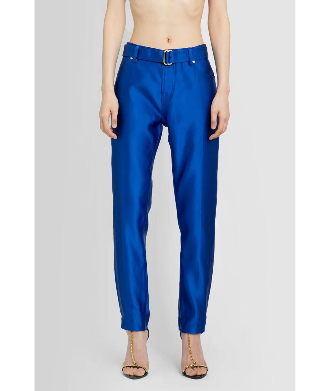 TOM FORD Синие шелковые прямые брюки, фото 5