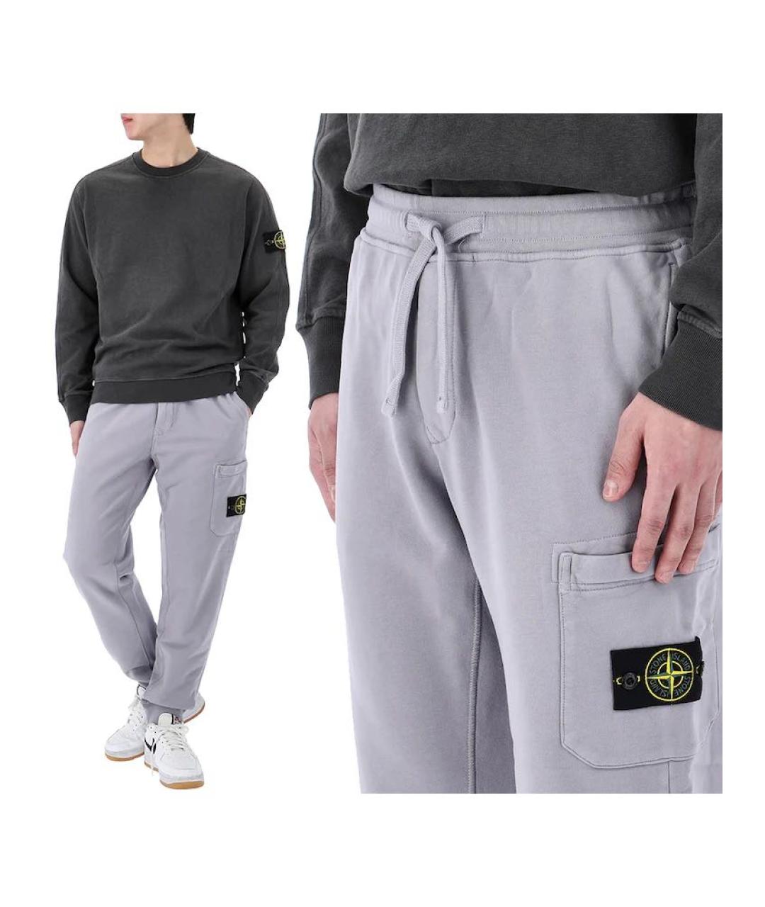 STONE ISLAND Серые хлопковые классические брюки, фото 5