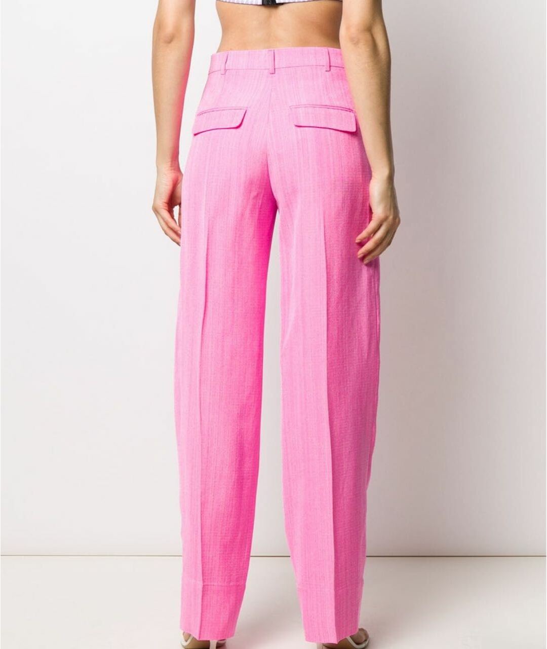 JACQUEMUS Розовые льняные прямые брюки, фото 2