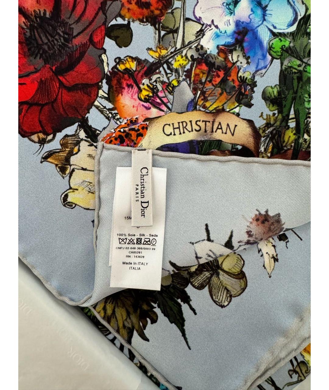 CHRISTIAN DIOR Голубой шелковый платок, фото 4