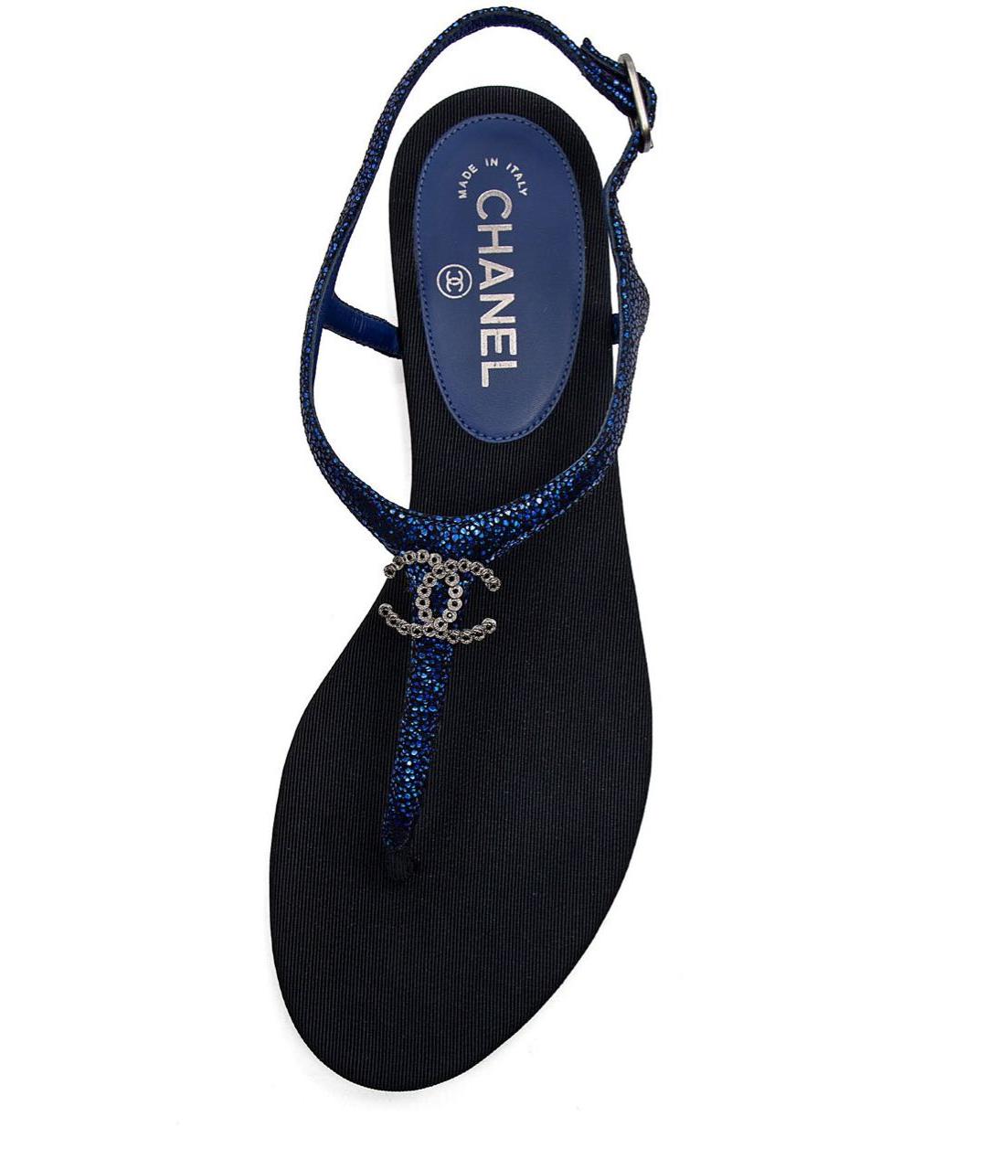 CHANEL Синие кожаные сандалии, фото 4