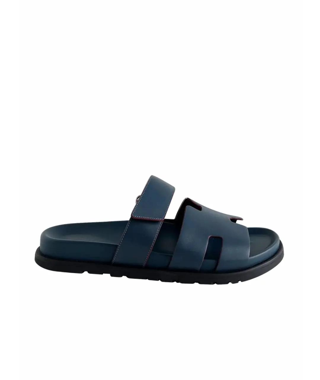 HERMES Темно-синие кожаные сандалии, фото 1