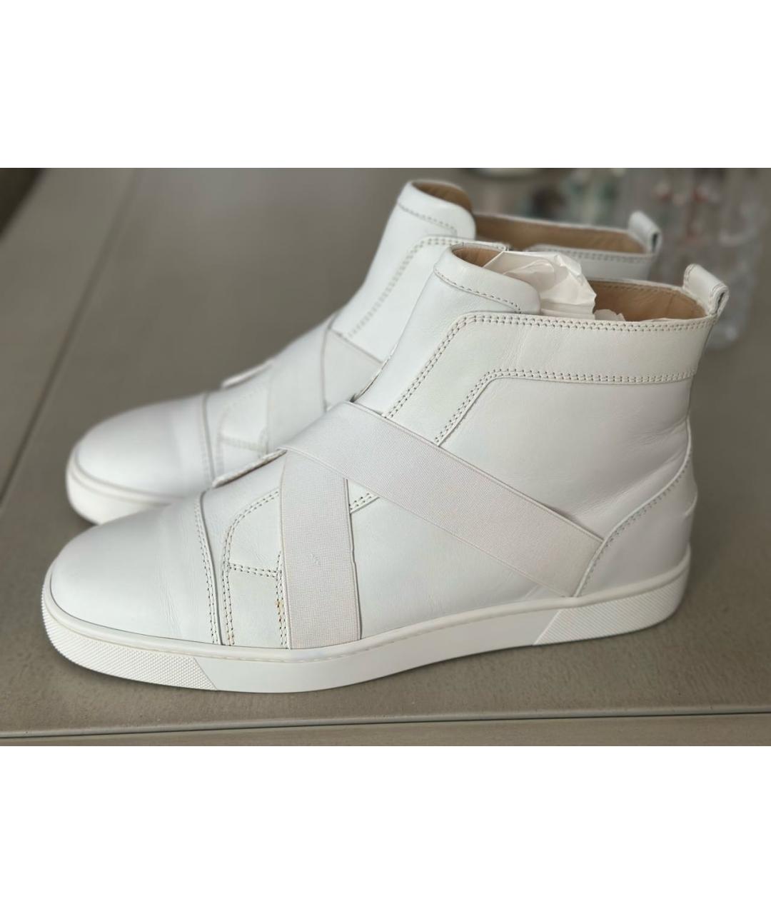 CHRISTIAN LOUBOUTIN Белые кожаные высокие кроссовки / кеды, фото 7