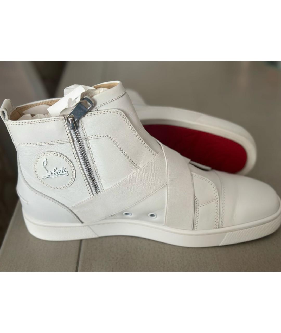 CHRISTIAN LOUBOUTIN Белые кожаные высокие кроссовки / кеды, фото 4