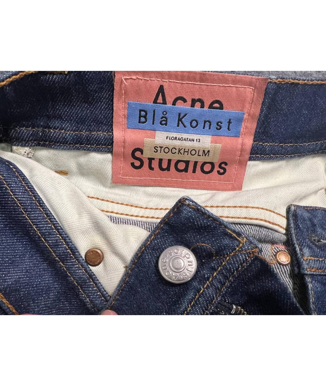 ACNE STUDIOS Темно-синие хлопко-эластановые джинсы скинни, фото 3