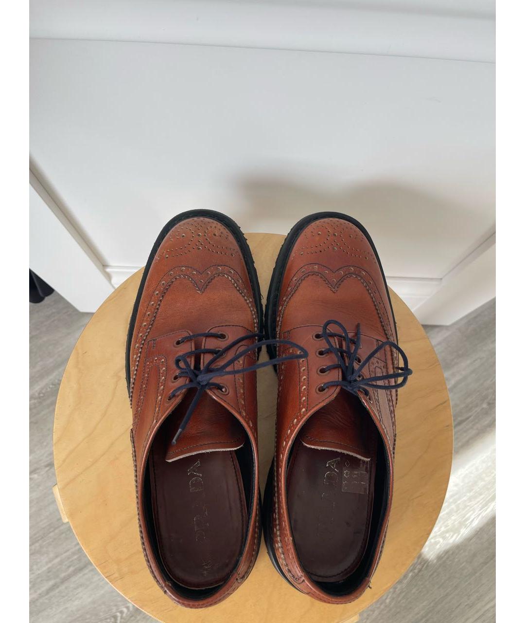 PRADA Оранжевое кожаные низкие ботинки, фото 3