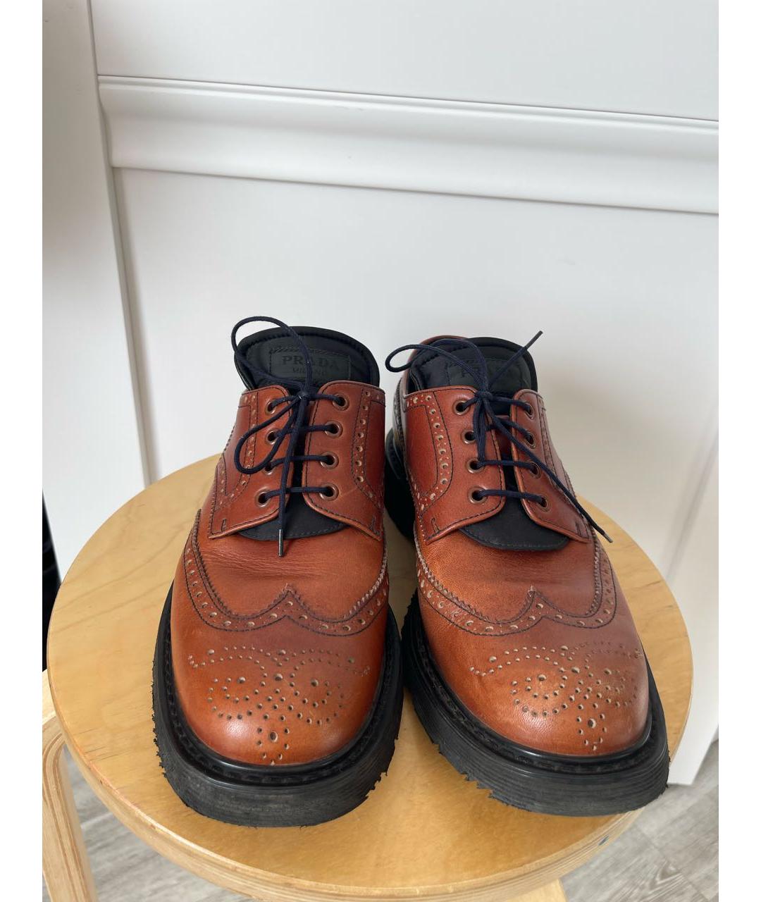 PRADA Оранжевое кожаные низкие ботинки, фото 7