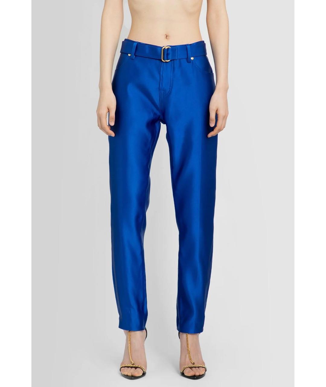 TOM FORD Бирюзовые шелковые прямые брюки, фото 3