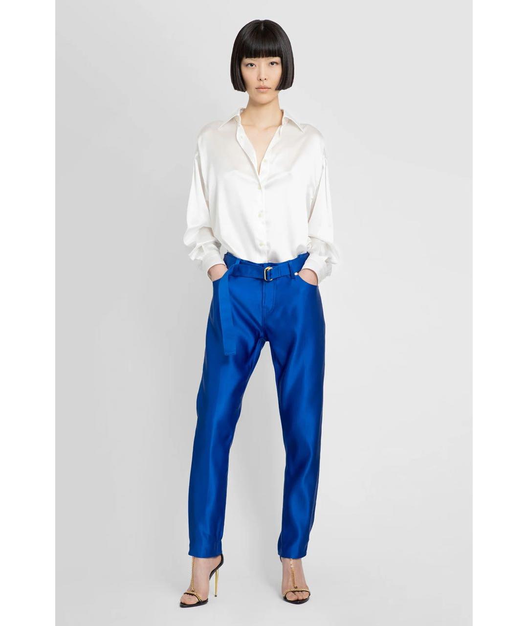 TOM FORD Бирюзовые шелковые прямые брюки, фото 4