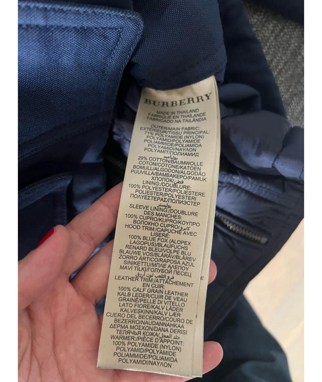 BURBERRY Темно-синяя полиамидовая парка, фото 4