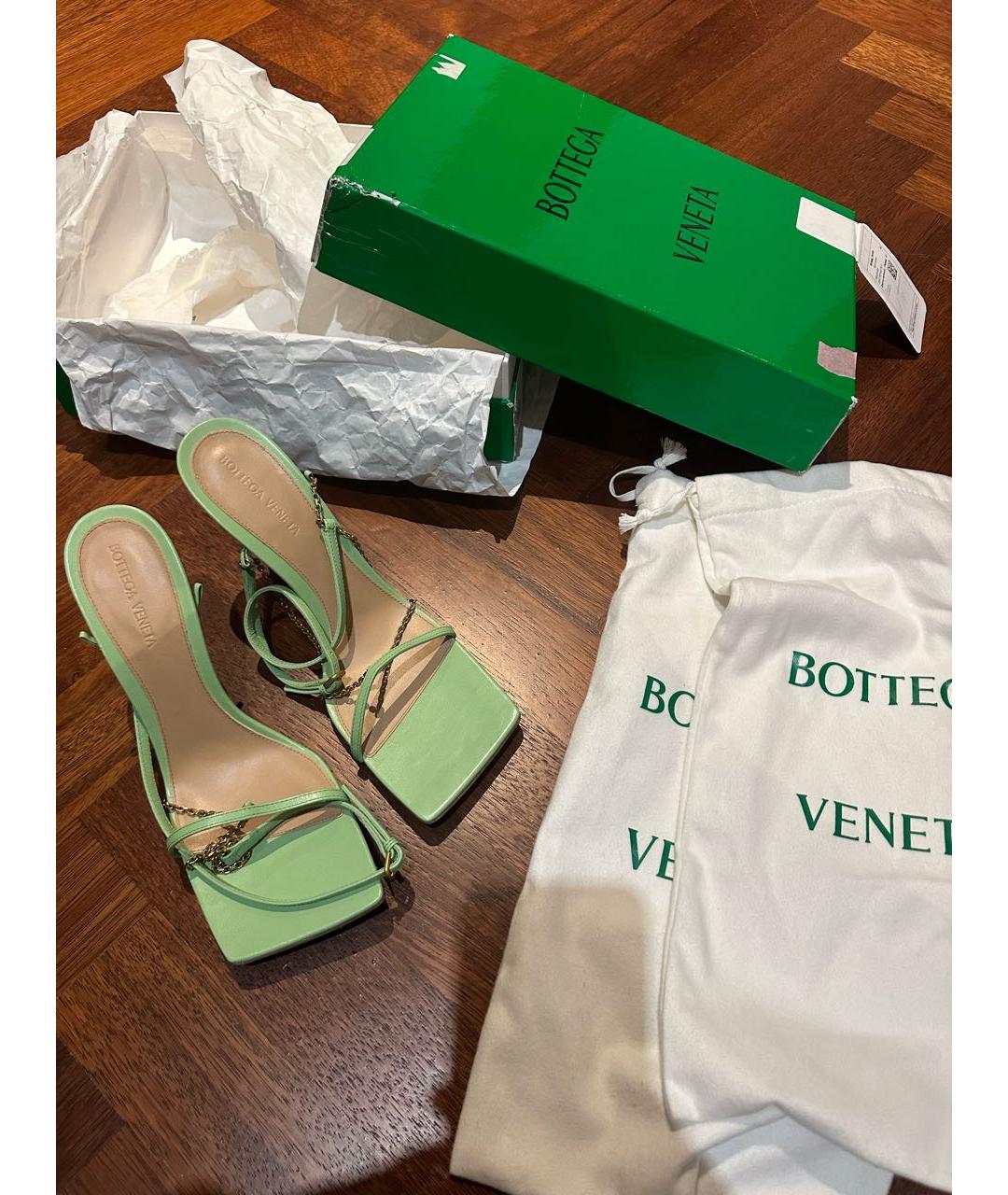 BOTTEGA VENETA Зеленые кожаные босоножки, фото 5