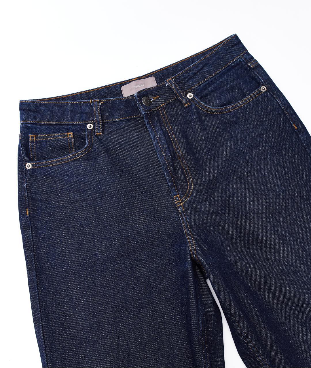 12 STOREEZ Темно-синие хлопковые прямые джинсы, фото 3