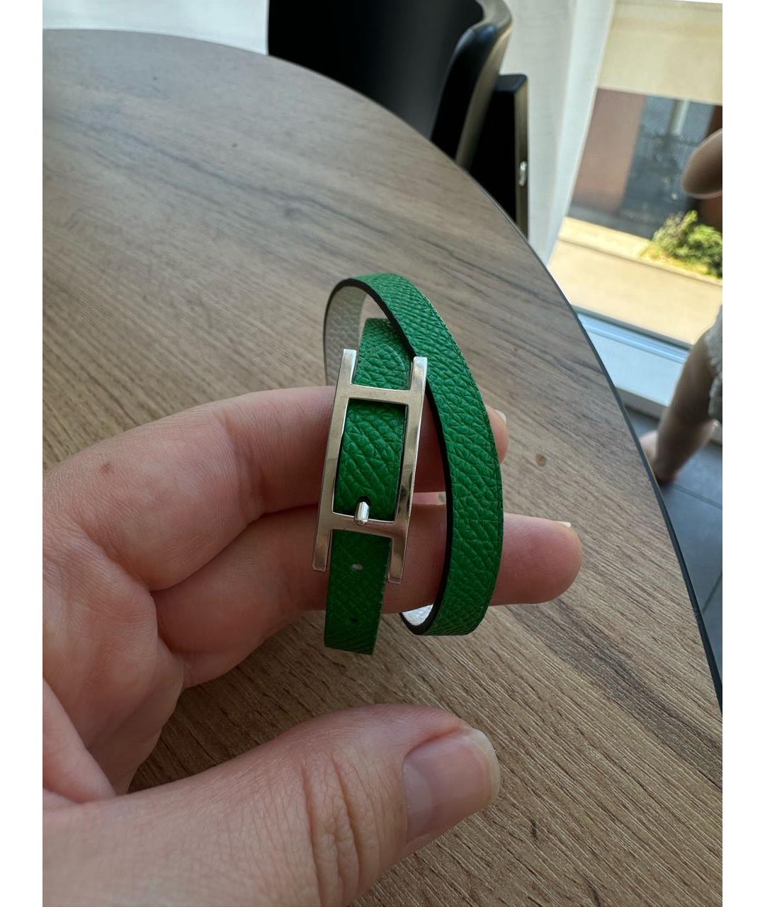 HERMES Зеленый кожаный браслет, фото 2