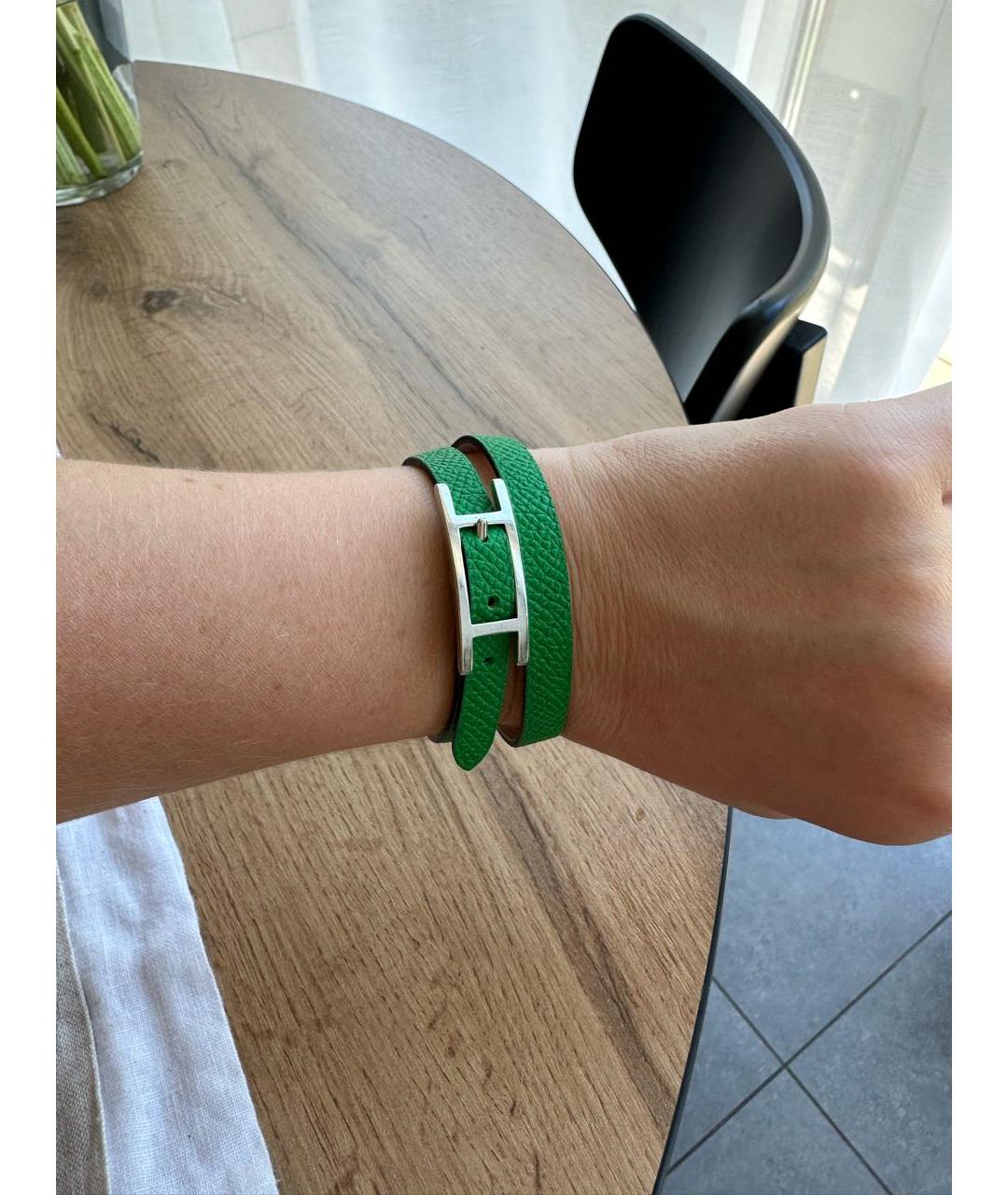 HERMES Зеленый кожаный браслет, фото 5