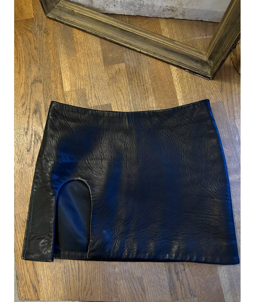 Jacob Lee Черная кожаная юбка мини, фото 5