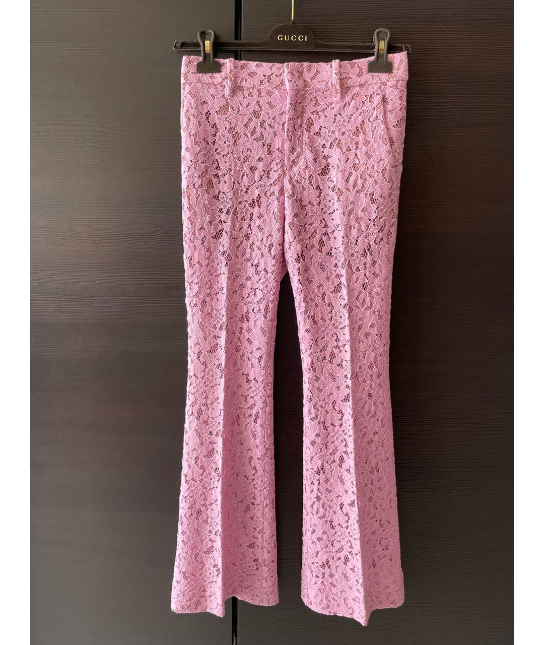 GUCCI Розовые хлопковые прямые брюки, фото 2