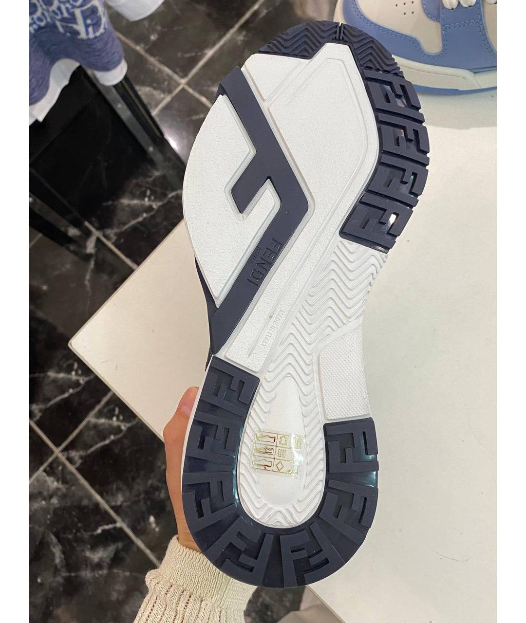 FENDI Темно-синие кожаные низкие кроссовки / кеды, фото 5