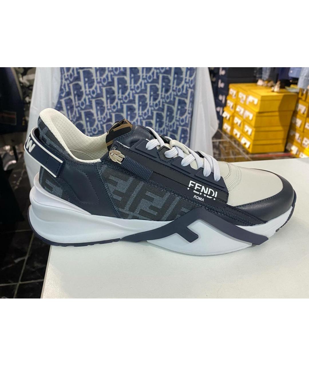 FENDI Темно-синие кожаные низкие кроссовки / кеды, фото 4