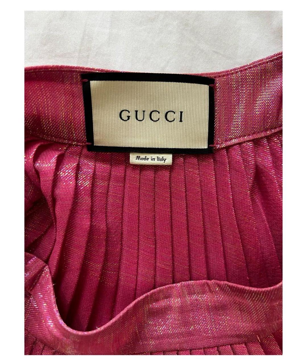 GUCCI Розовая шелковая юбка миди, фото 3