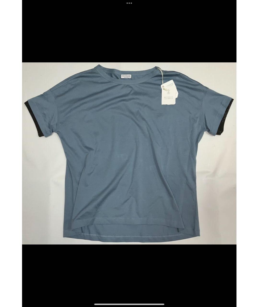 BRUNELLO CUCINELLI Голубая хлопковая футболка, фото 7