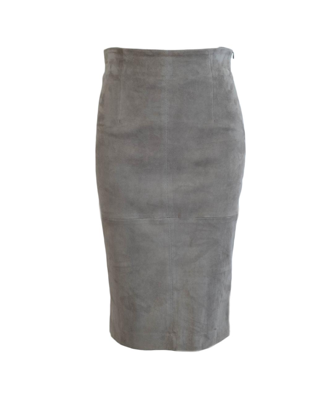 BRUNELLO CUCINELLI Серая замшевая юбка миди, фото 6