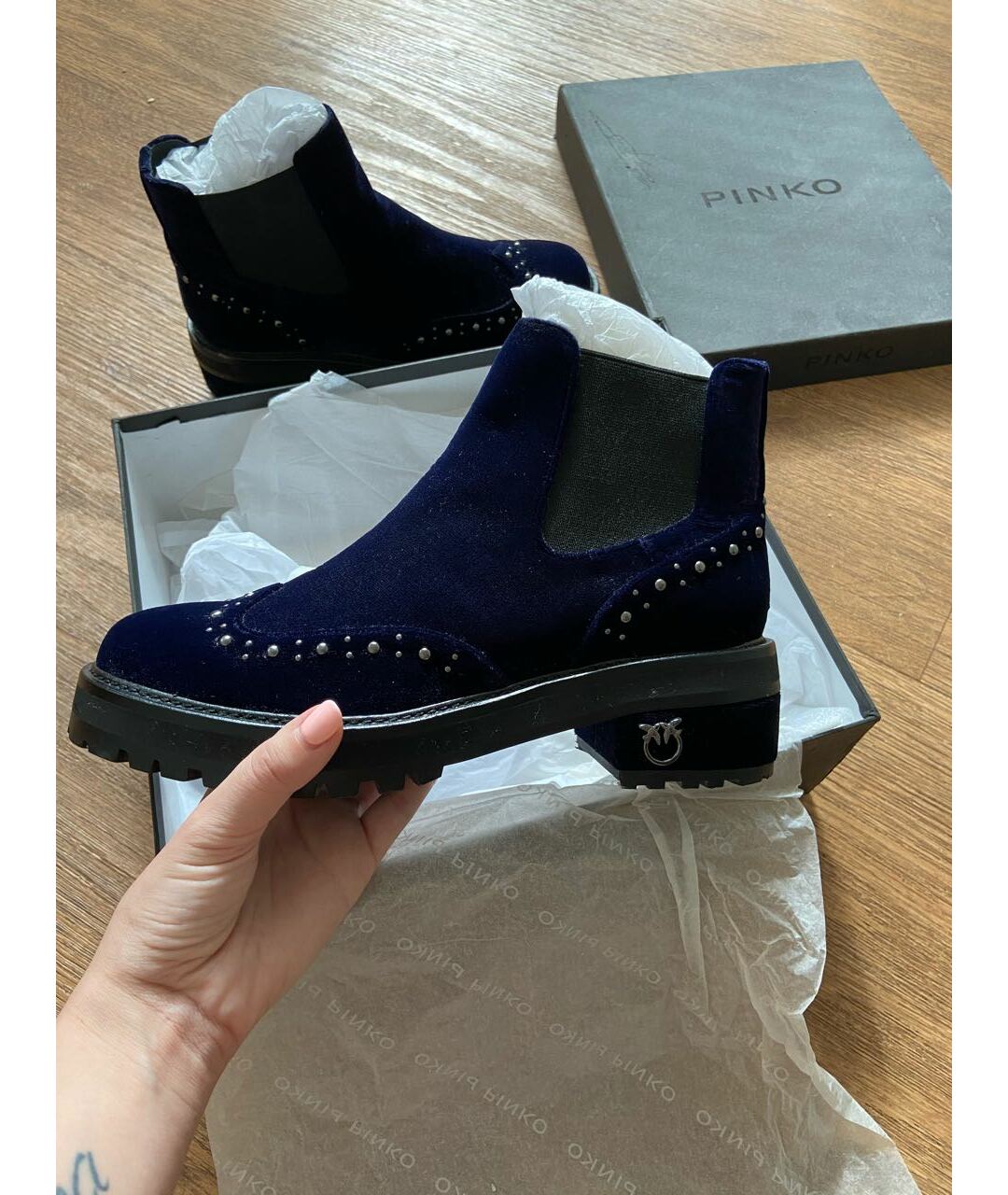 PINKO Темно-синие текстильные ботинки, фото 3