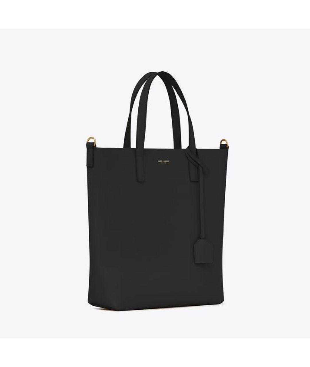 SAINT LAURENT Черная кожаная сумка тоут, фото 2