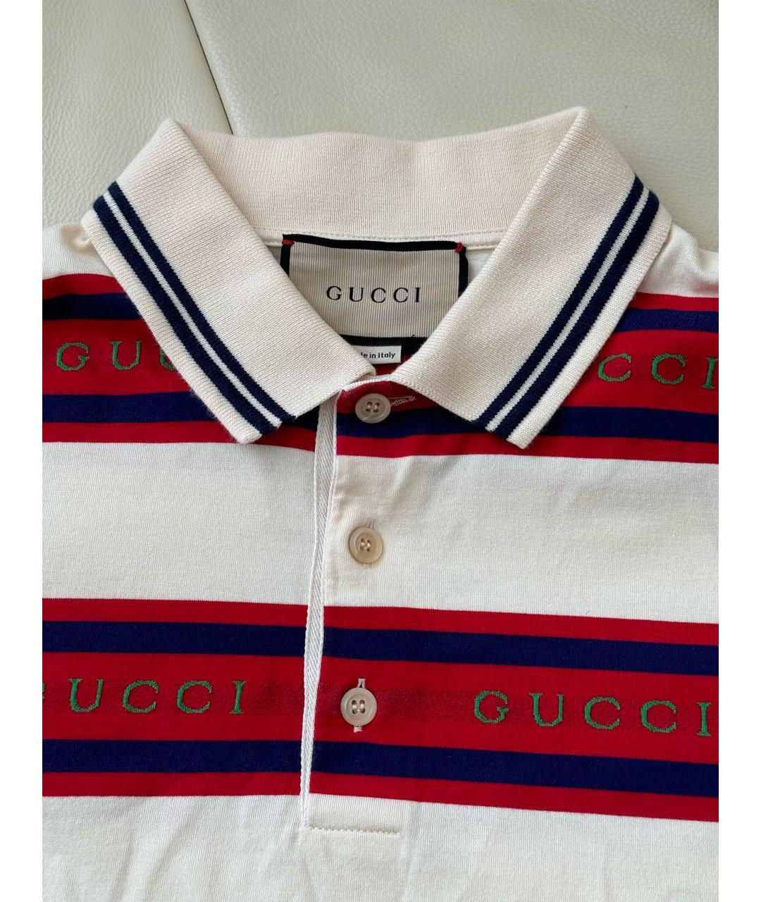 GUCCI Бежевое хлопковое поло с коротким рукавом, фото 4