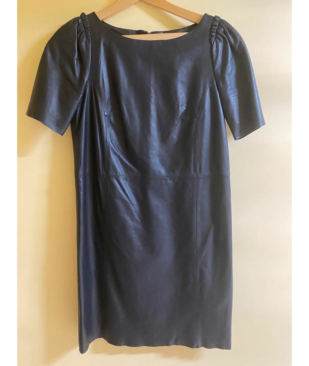 COSIMO VINCI Темно-синее кожаное повседневное платье, фото 4