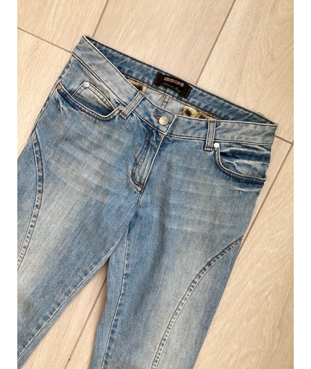 ROBERTO CAVALLI Голубые хлопко-эластановые джинсы слим, фото 2