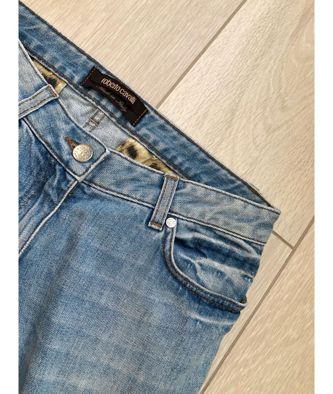 ROBERTO CAVALLI Голубые хлопко-эластановые джинсы слим, фото 3