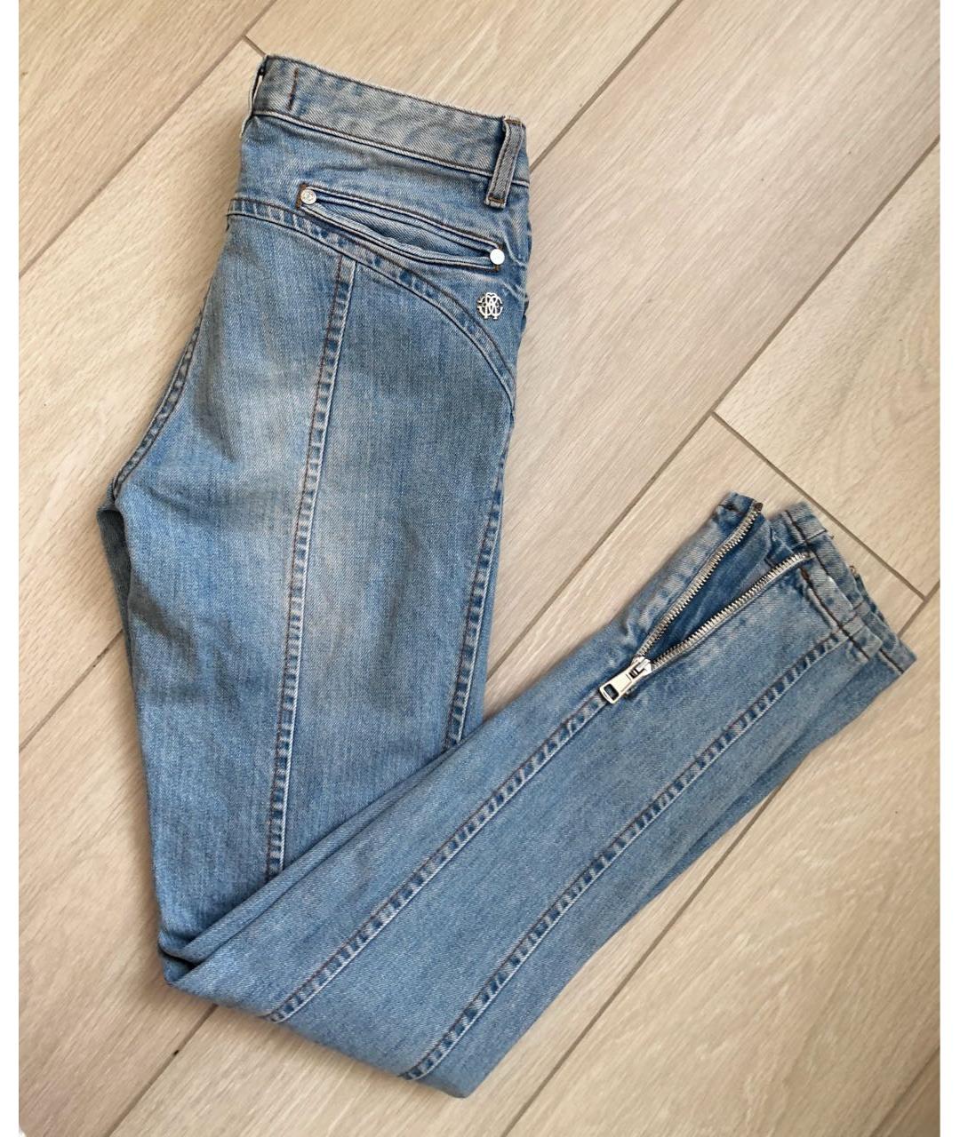ROBERTO CAVALLI Голубые хлопко-эластановые джинсы слим, фото 5