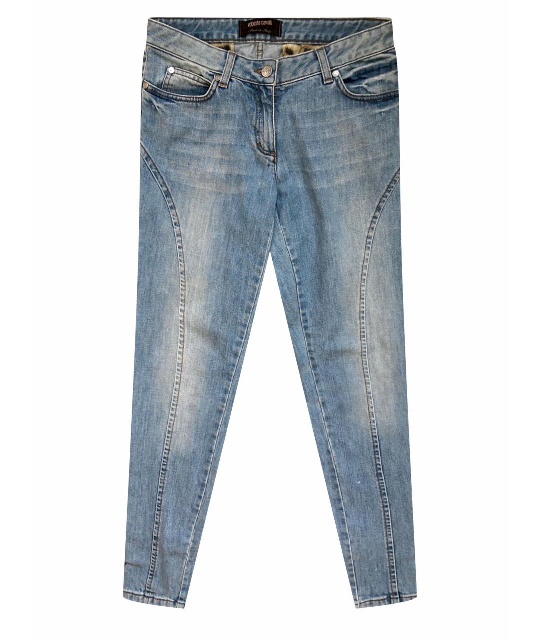 ROBERTO CAVALLI Голубые хлопко-эластановые джинсы слим, фото 1