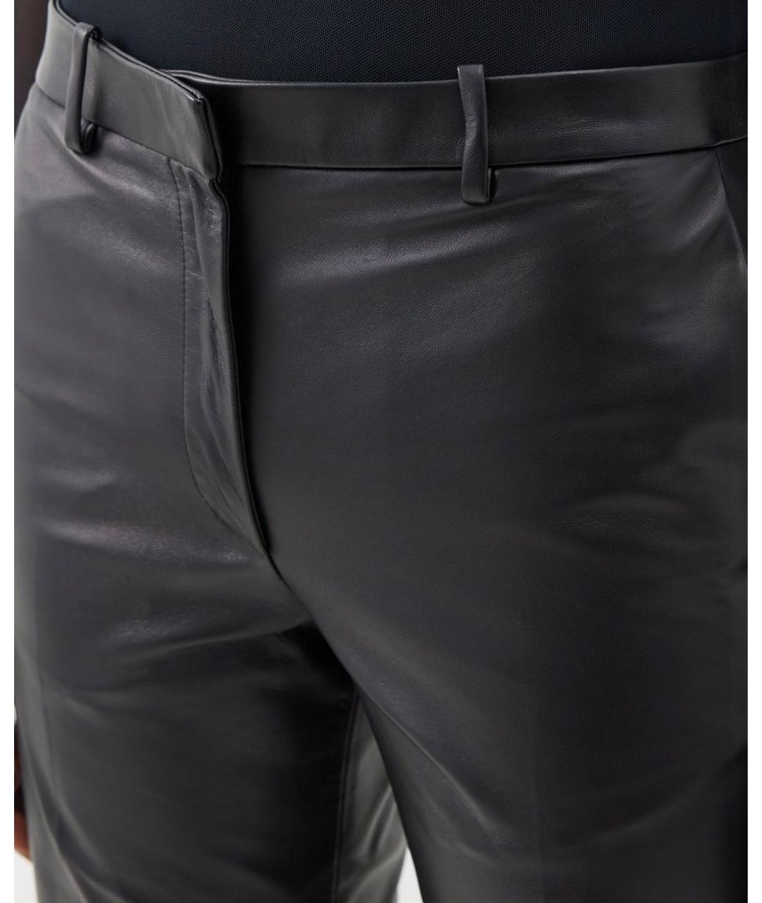 LOEWE Черные кожаные прямые брюки, фото 5
