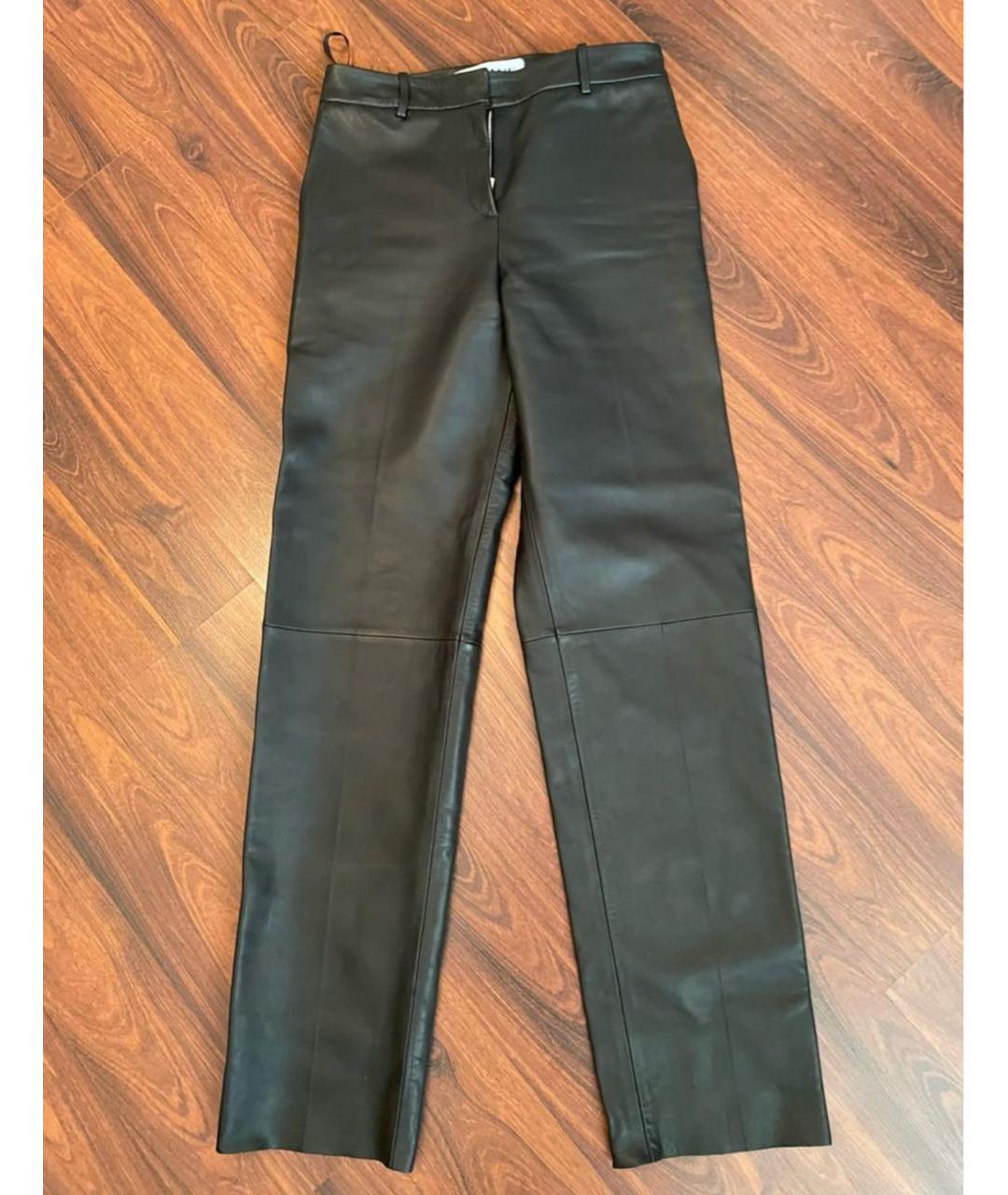 LOEWE Черные кожаные прямые брюки, фото 9