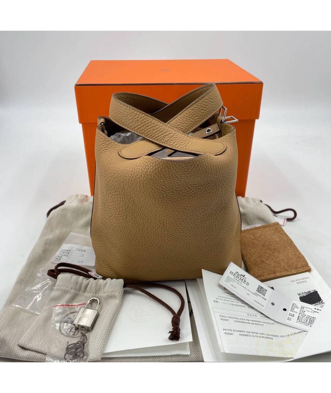 HERMES Горчичная кожаная сумка с короткими ручками, фото 6