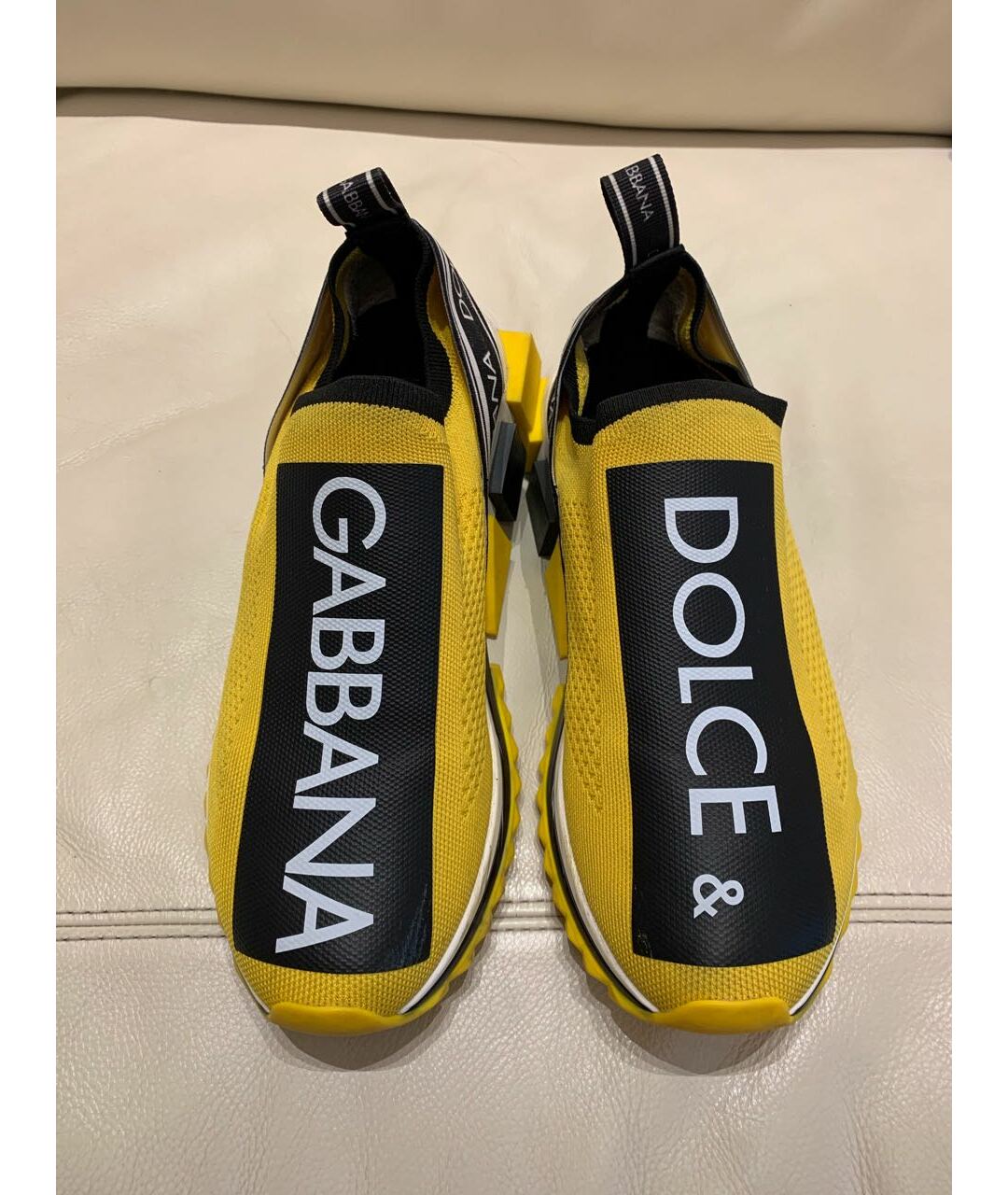 DOLCE&GABBANA Желтые текстильные низкие кроссовки / кеды, фото 2