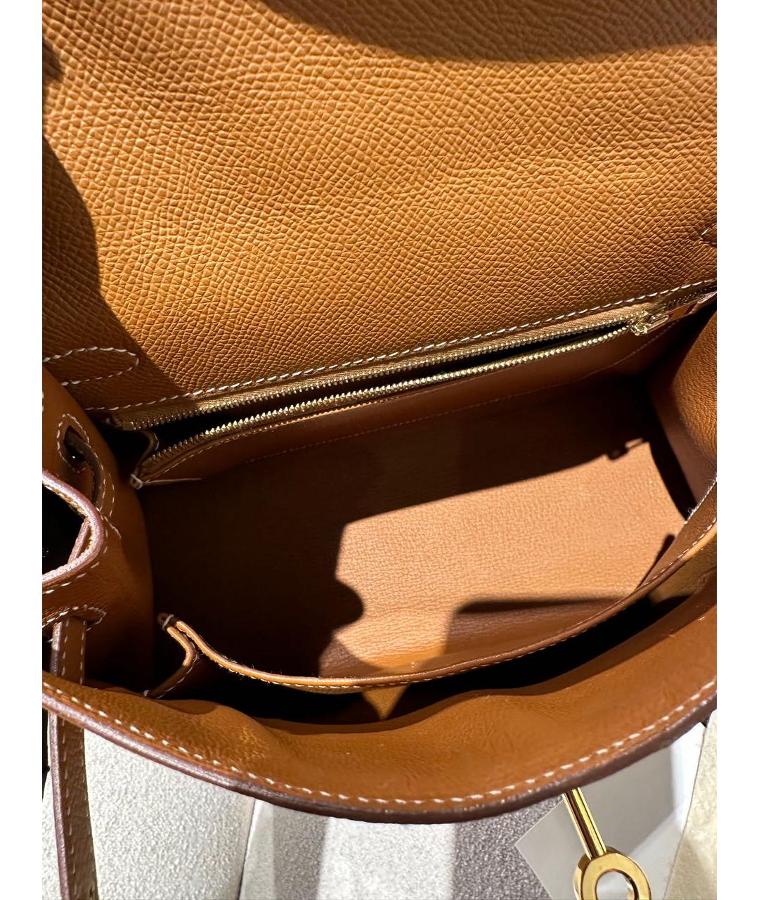 HERMES Золотая кожаная сумка с короткими ручками, фото 8