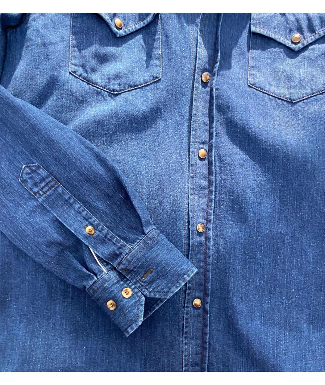 BRUNELLO CUCINELLI Синяя хлопковая кэжуал рубашка, фото 4