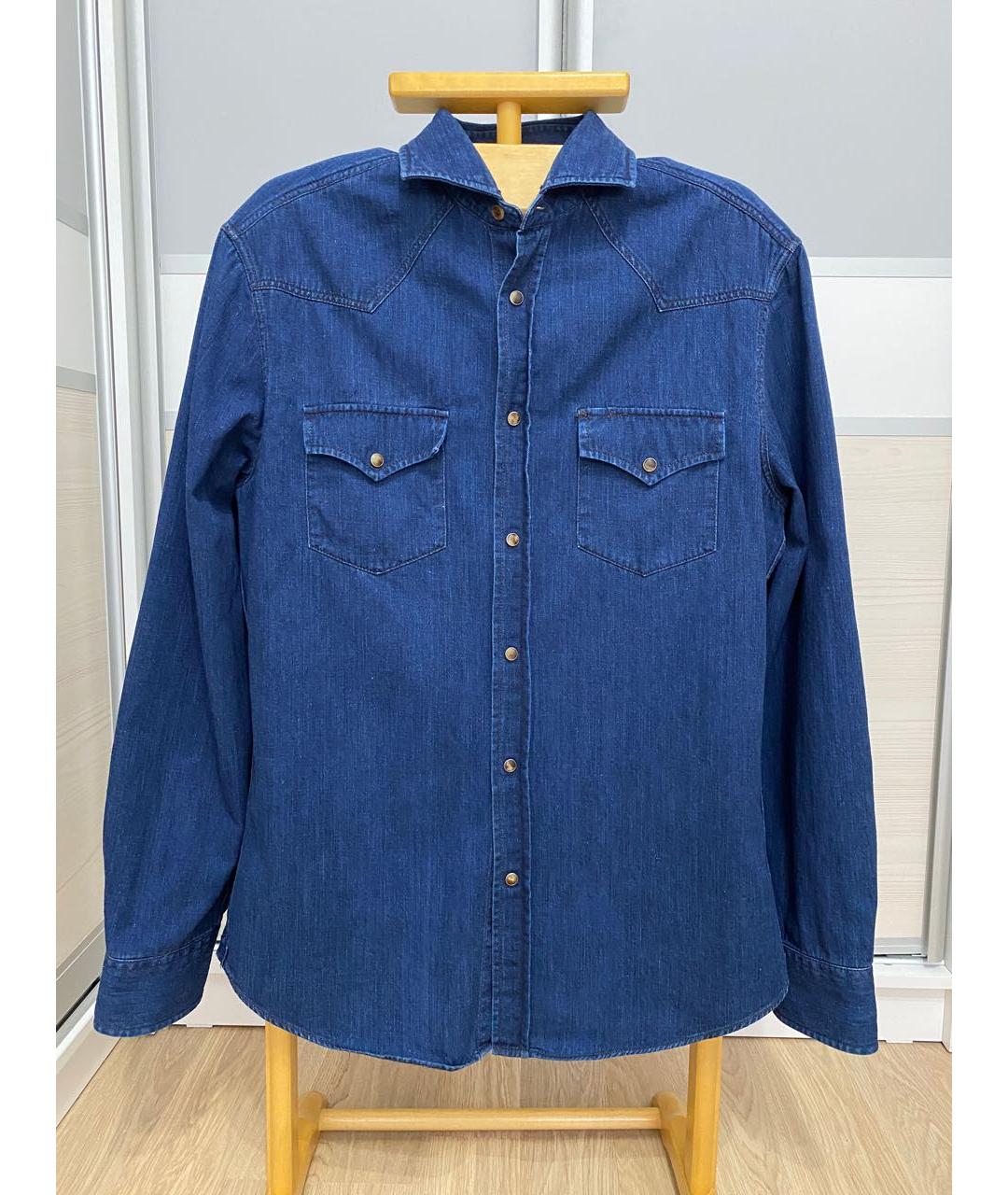 BRUNELLO CUCINELLI Синяя хлопковая кэжуал рубашка, фото 5
