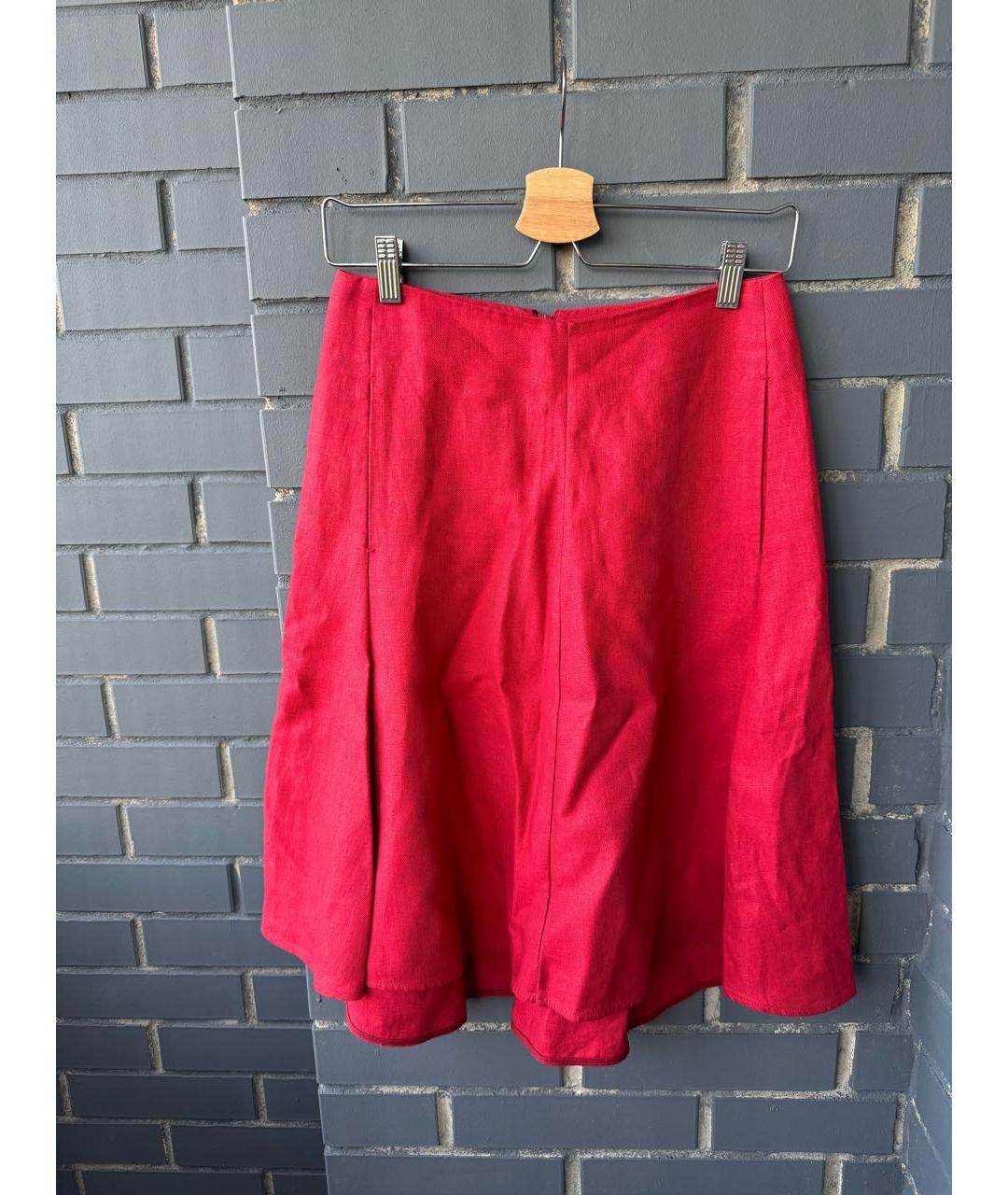 LORO PIANA Красная льняная юбка мини, фото 7