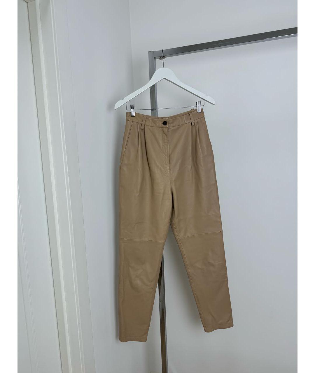 MAGDA BUTRYM Бежевые кожаные прямые брюки, фото 2